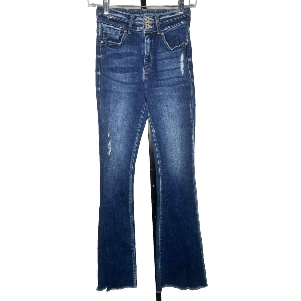 Kancan jeans womens‎ mid-Rise 2 ButtonFly Flare Leg s Size 3/25 distressed dark